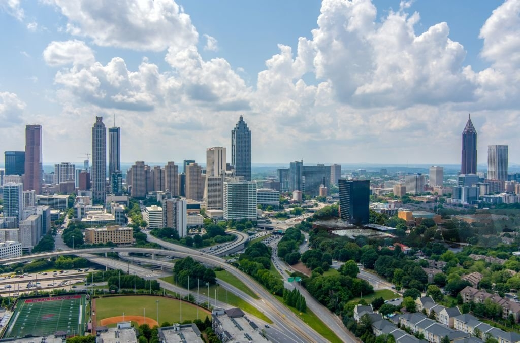 Aerial view of the downtown Atlanta, Georgia skyline-Bryant and Topping Enterprises